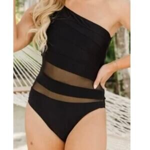 Pink Lily Black One Piece Beyond the Sea Swimsuit Size M